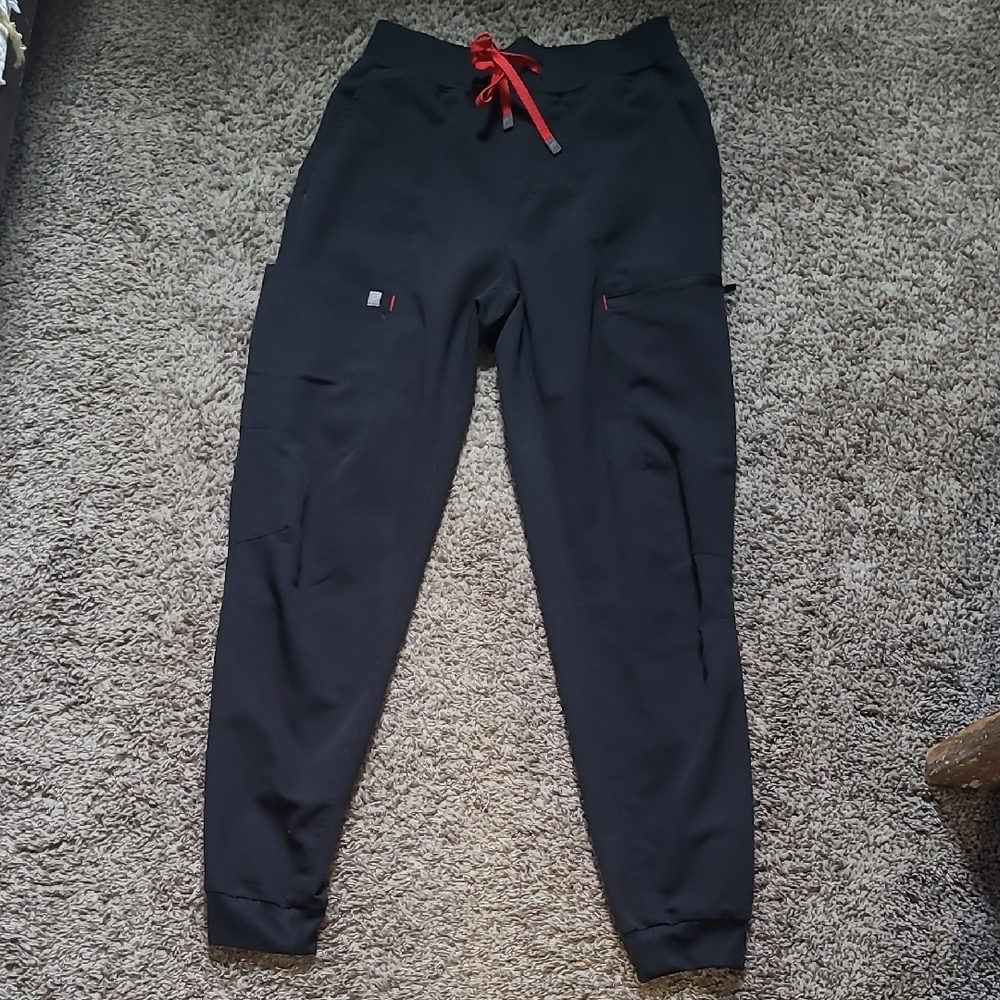 Fabletics Black Jogger Pants with Red Accents
